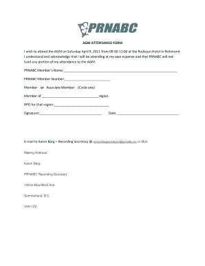 Fillable Online prnabc AGM ATTENDANCE FORM - PRNABC - prnabc Fax Email ...
