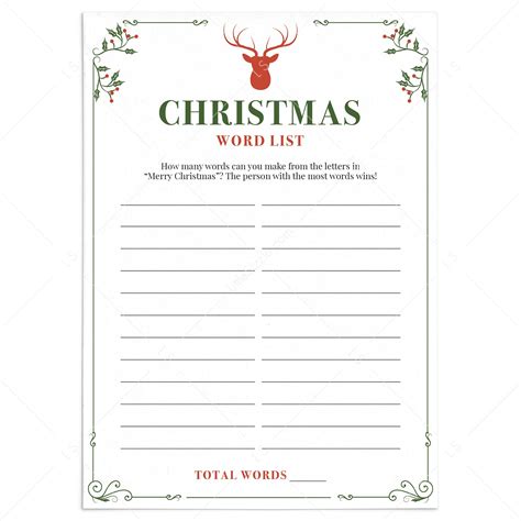 Christmas Word List Sheet Printable | Instant Download – LittleSizzle