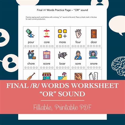 Final /R/ Words OR Sound Worksheet for Speech Therapy (Editable ...