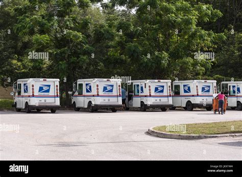 U.S. Postal Service (USPS) trucks are parked at a post office on August 23, 2024 in Glendale, Califo
