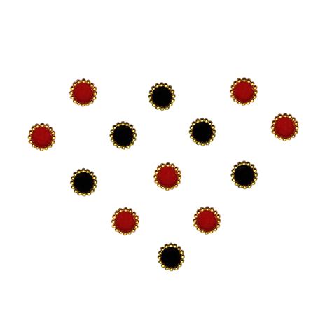 Comet Busters Round Black and Red Bindi With Gold Beads Border (5 mm)