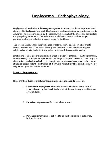 Emphysema pathophysiology 02 - Emphysema – Pathophysiology Emphysema ...
