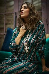 Buy Blue Crepe Silk Printed And Embellished Leaf Round Tie-up Tunic For ...