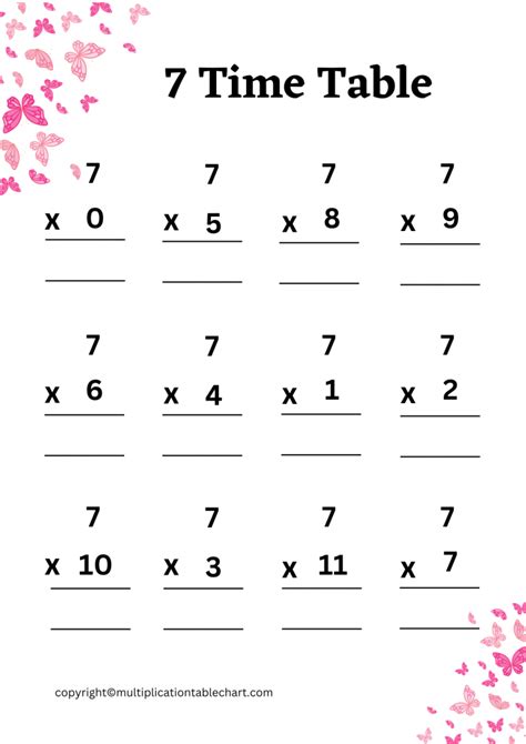 Image result for 7 Times Table Worksheet