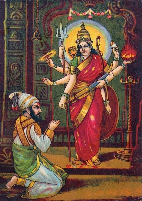 Shivaji Bhavani - Raja Ravi Varma Press Oleograph Print - Vintage ...