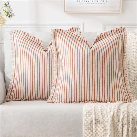 Amazon.com: MIULEE Fall Pack of 2 Rust Pillow Covers 20x20 Inch Striped ...