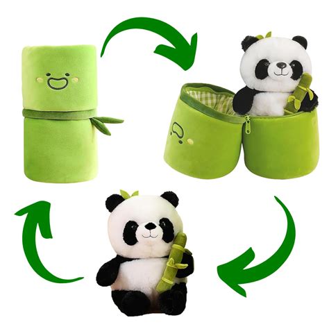 Cute Panda with Bamboo Plush Doll Soft Panda Stuffed Bear Plush Huggin ...