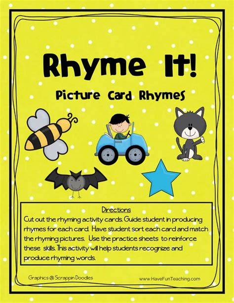 Rhyme It Picture Cards Rhyming Activity by Teach Simple
