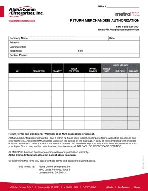 Return Merchandise Authorization Form - Blank Fillable Template | Fill ...
