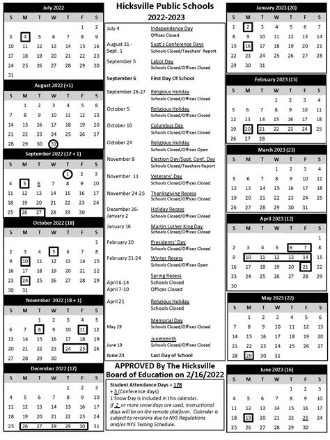 District Calendar - Hicksville Public Schools