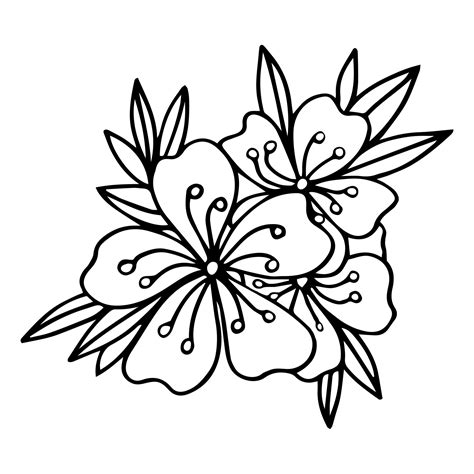 Sakura flowers blossom set, hand drawn line ink style. Cure doodle ...