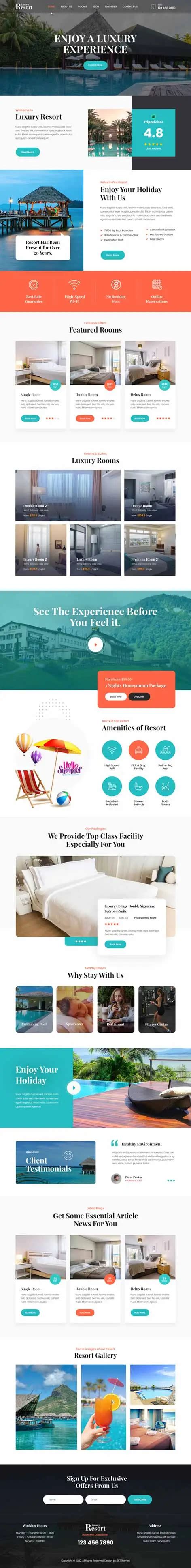 Hotel Resort WordPress Theme for Royal luxury Hospitality