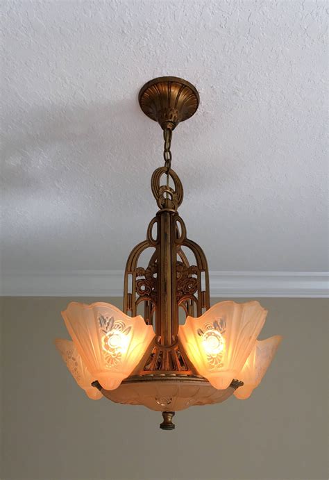 Antique Lighting Slip Shade Chandelier Ceiling Fixture, Restored ...