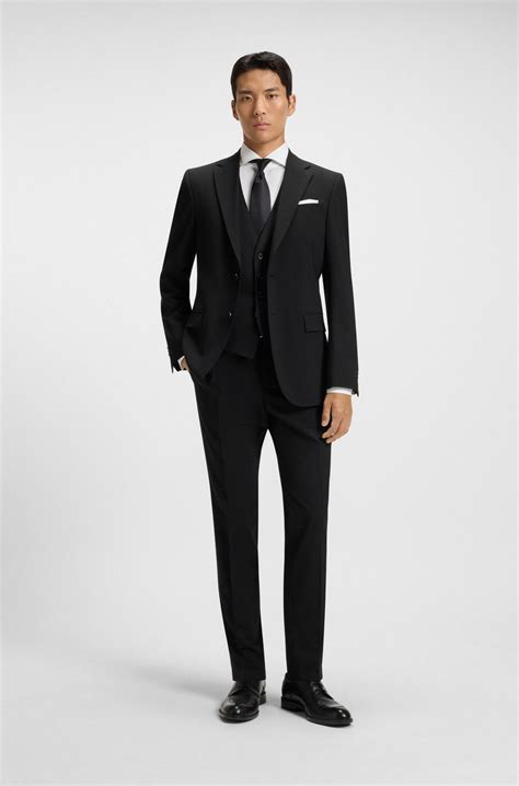 BOSS - Slim-fit waistcoat in virgin-wool serge - Black