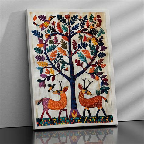 Traditional Inidan Folk Art - Bhil Art Canvas Painting For Home Decor ...