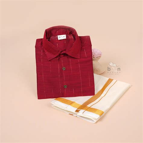 Dark Maroon Silk Boys Shirt & Dhoti Set | South Indian Traditional Wear ...