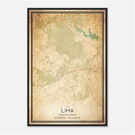 Vintage Lima Pennsylvania Map Poster, Lima PA City Road Wall Art Print ...