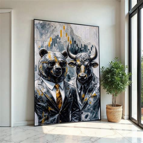 Tela con orso e toro, arte del mercato azionario, tela con orso e toro ...