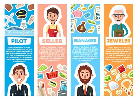Jeweler seller pilot and manager professions | Premium Vector