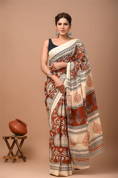 Printed Pure Cotton Mulmul Saree With Blouse – Rajasthan Fabric And ...