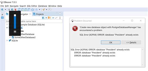 sql - DBeaver / PostgreSQL: "Error: database already exists", but I can ...