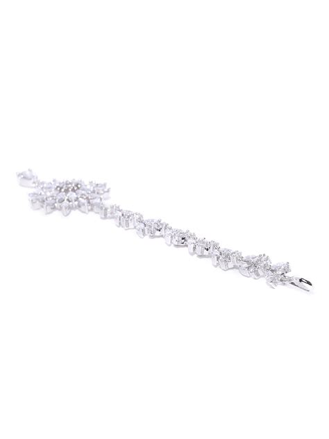 Silver Plated American Diamond Studded Floral Pattern Bridal MaangTikk ...
