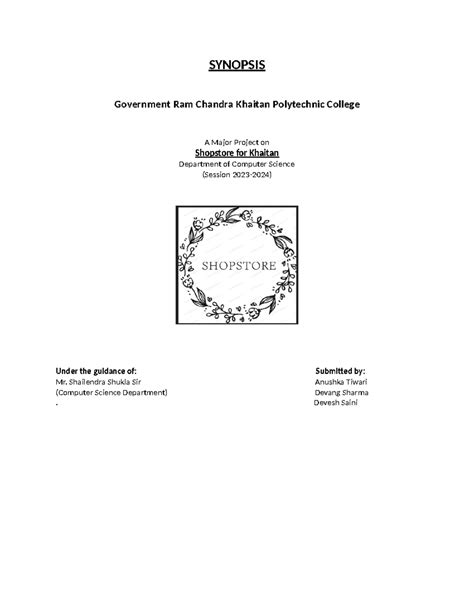 SRS - Summary Computer Science - SYNOPSIS Government Ram Chandra ...