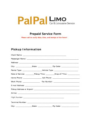 Fillable Online Prepaid Service Form - PalPal Limo Fax Email Print ...
