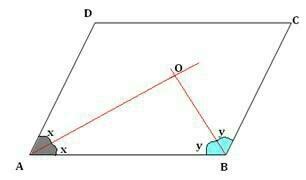 IN A PARALLELOGRAM ABCD,AO AND BO ARE THE ANGULAR BISECTORS OF TWO ...