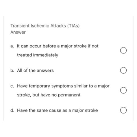 Solved Transient Ischemic Attacks (TIAs)Answera. ﻿it can | Chegg.com