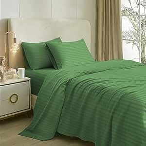 Naksh Bed Sheet Double Bed Queen Size Cotton 210 TC Stripes, Moss Green ...