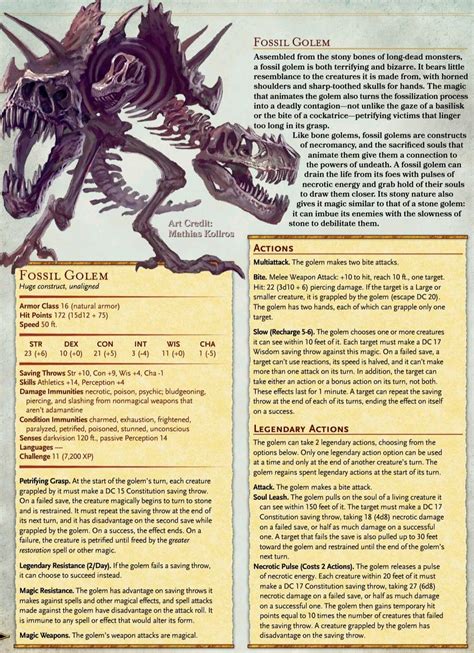Fossil Golem | Dnd 5e homebrew, Dungeons and dragons homebrew, Dnd monsters