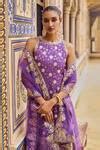 Buy Purple Brocade Zari, Stones, Embroidery Round Neck Floral Kurta ...