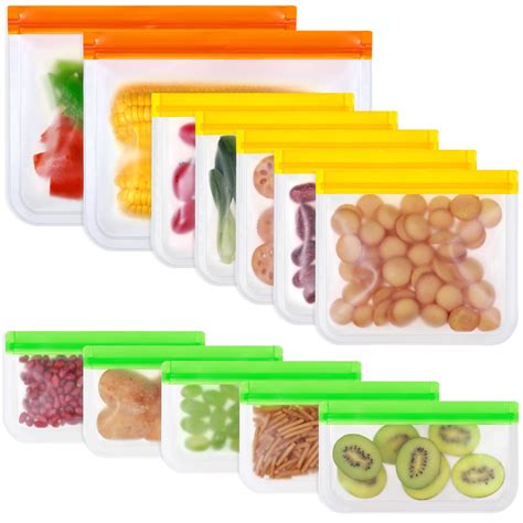 Reusable Storage Bags, Funbiz 12 Pack Reusable Plastic Bags (2 Ziplock ...