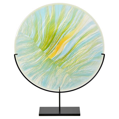 Solar Storm Sky Blue over Gold, a contemporary cut glass artwork by Kate Jones For Sale at 1stDibs