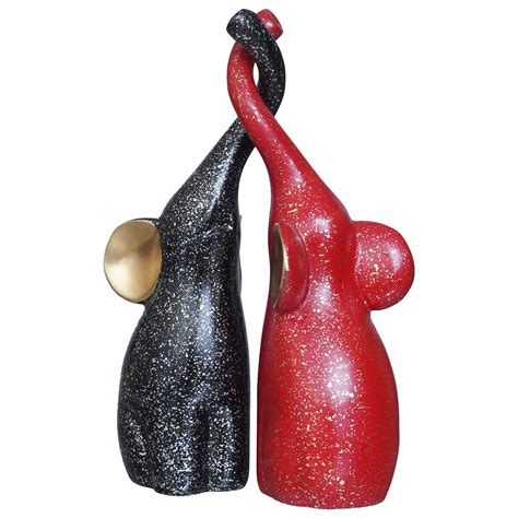 Set of 2 Black & Red Cute Elephant Statues Animal Figurines – eCraftIndia