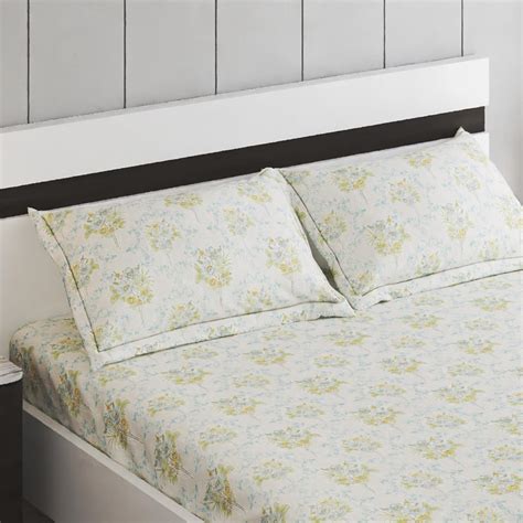 Buy Rhapsody Cotton 144TC Floral Print 3Pcs King Fitted Bedsheet Set ...