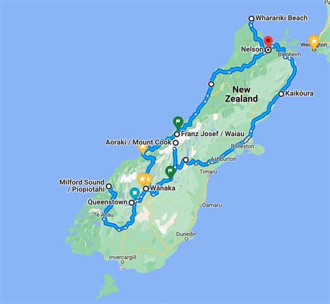 South Island Map South Island New Zealand ROAD TRIP PLANNER (2025