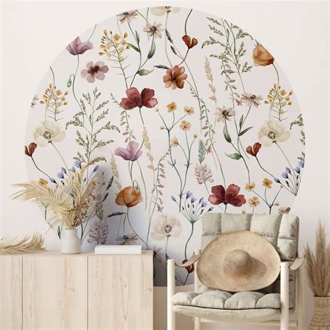 Round wall mural Colourful wildflowers - UN Designs - non self-adhesive ...