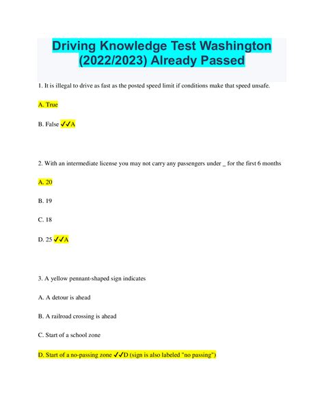 Driving Knowledge Test Washington (2022/2023) Already Passed | Driving ...