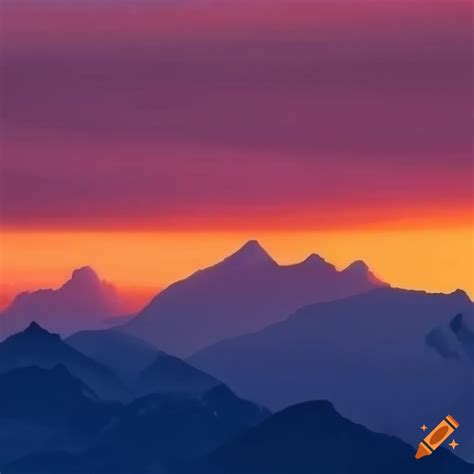 Vibrant sunset over mountains on Craiyon