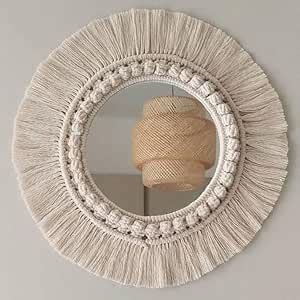 Buy AIZA DECOR AD-15 Bohemian Macramé Mirror Decorative Round Wall ...