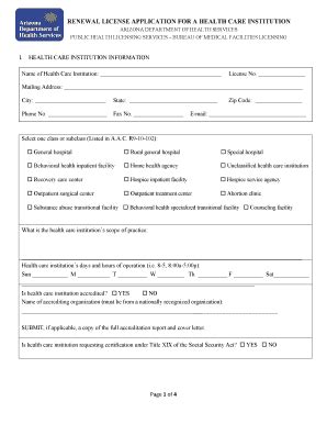 Fillable Online azdhs Renewal license application for a health care ...