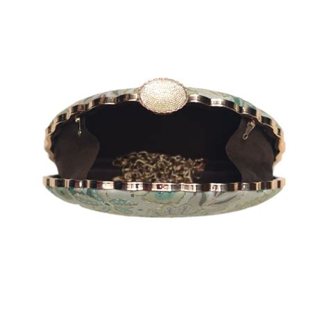 Artklim Pastel Green Floral Embroidery D-shape Clutch