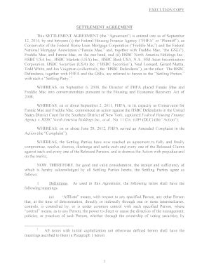 Fillable Online fhfa 621026462014 9 12 FHFA-HSBC Settlement Agreement ...