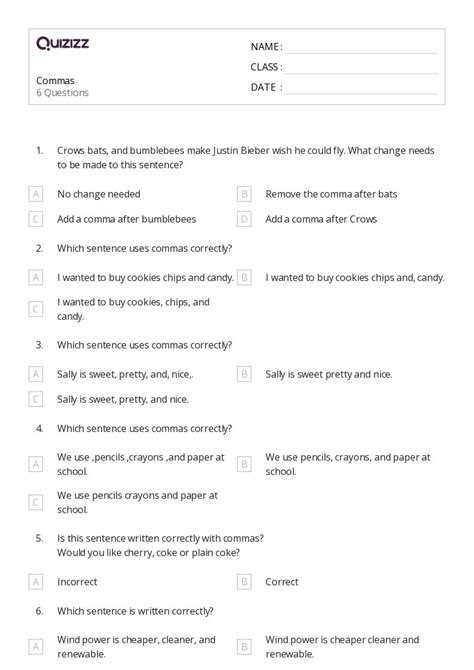 50+ Commas worksheets on Quizizz | Free & Printable