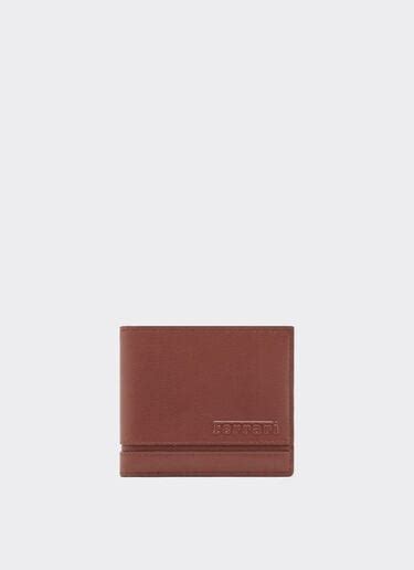 Leather folding wallet with livery pattern in Espresso for Men | Ferrari®