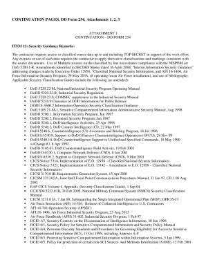 Fillable Online CONTINUATION PAGES, DD Form 254, Attachments 1, 2, 3 ...