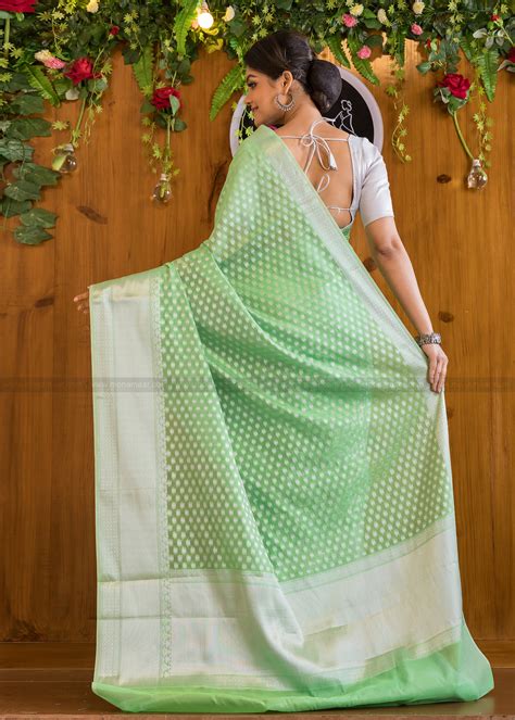 The Silver Buti Banarasi Cotton Silk Saree – Monamaar