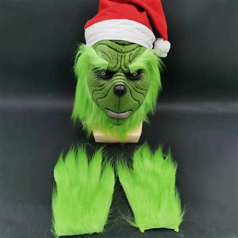 Buy The Grinch Full Head Mask Chrismas Prop Gift And Xmas Hat Gloves ...